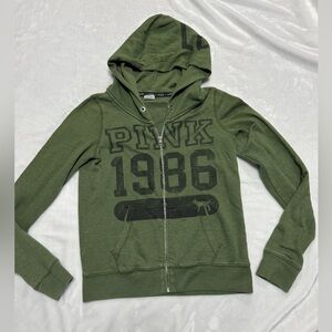 Vintage PINK Victorias Secret Olive Green Zipper Hoodie